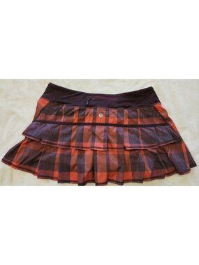 Lululemon Pace Setter Skirt Sz 12 Reg Yama Check Heathered Flaming Tomato Lined